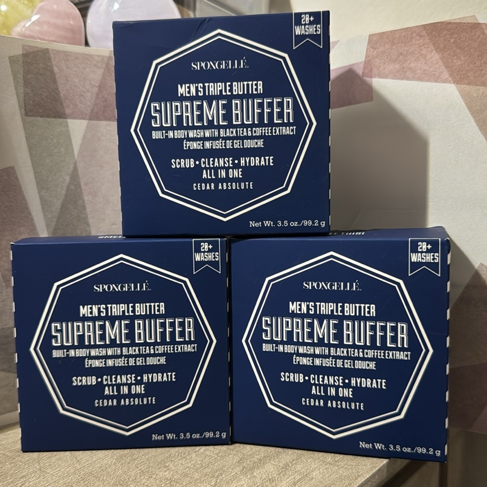 3 Spongelle Mens Triple Butter Supreme Buffer -Cedar Absolute - $66 total retail